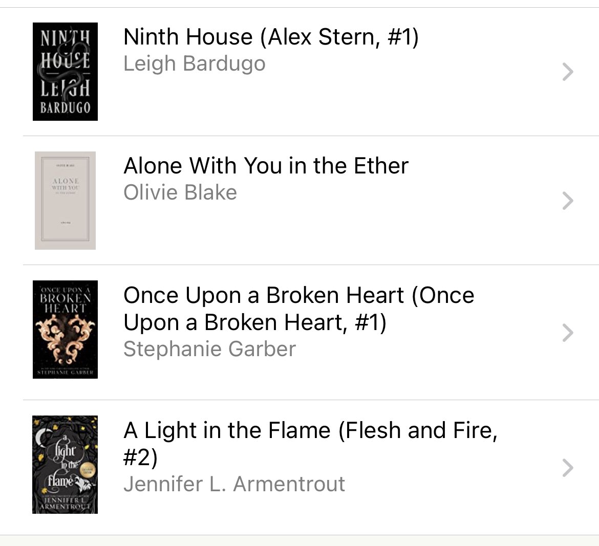 ChelsCartwright's tweet photo. @goodreads My January books so far… I think my fav was ✨ Alone with You in the Ether ✨ then Ninth House! So good! https://t.co/zj74eik9lN