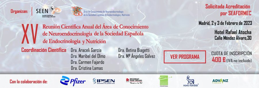 RecordatiRareES's tweet photo. #SaveTheDate Madrid acoge del 2 al 3 de febrero la XV Reunión Científica Anual de su Área de Conocimiento de Neuroendocrinología
@SociedadSEEN
Cuenta con el patrocinio de #RRD y tiene solicitada la acreditación #SEAFORMEC
Solo para profesionales: https://t.co/KcAPLTX6Vs https://t.co/t4hE9gUg9w