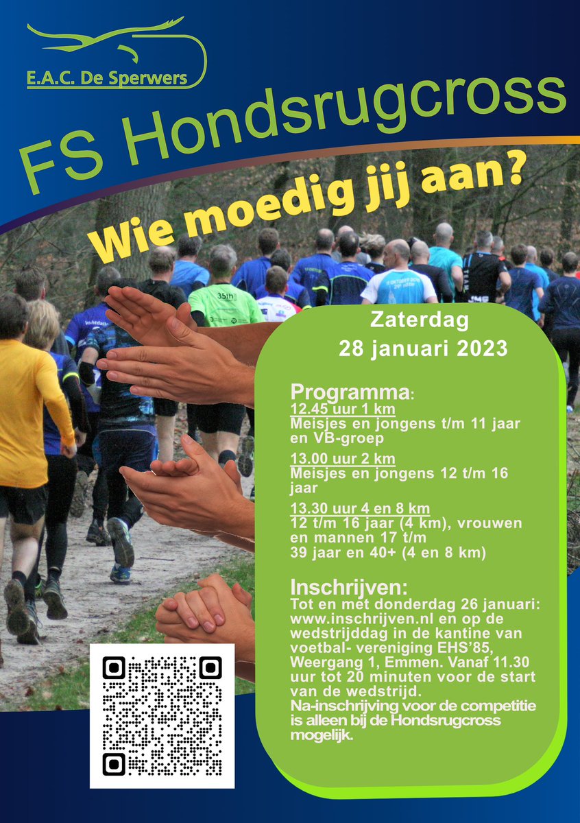 Zaterdag aanstaande vindt de FS Hondsrugcross plaats. Wie moedig jij aan? Online inschrijven via inschrijven.nl kan nog to donderdag 26 januari. Meer informatie  desperwers.nl