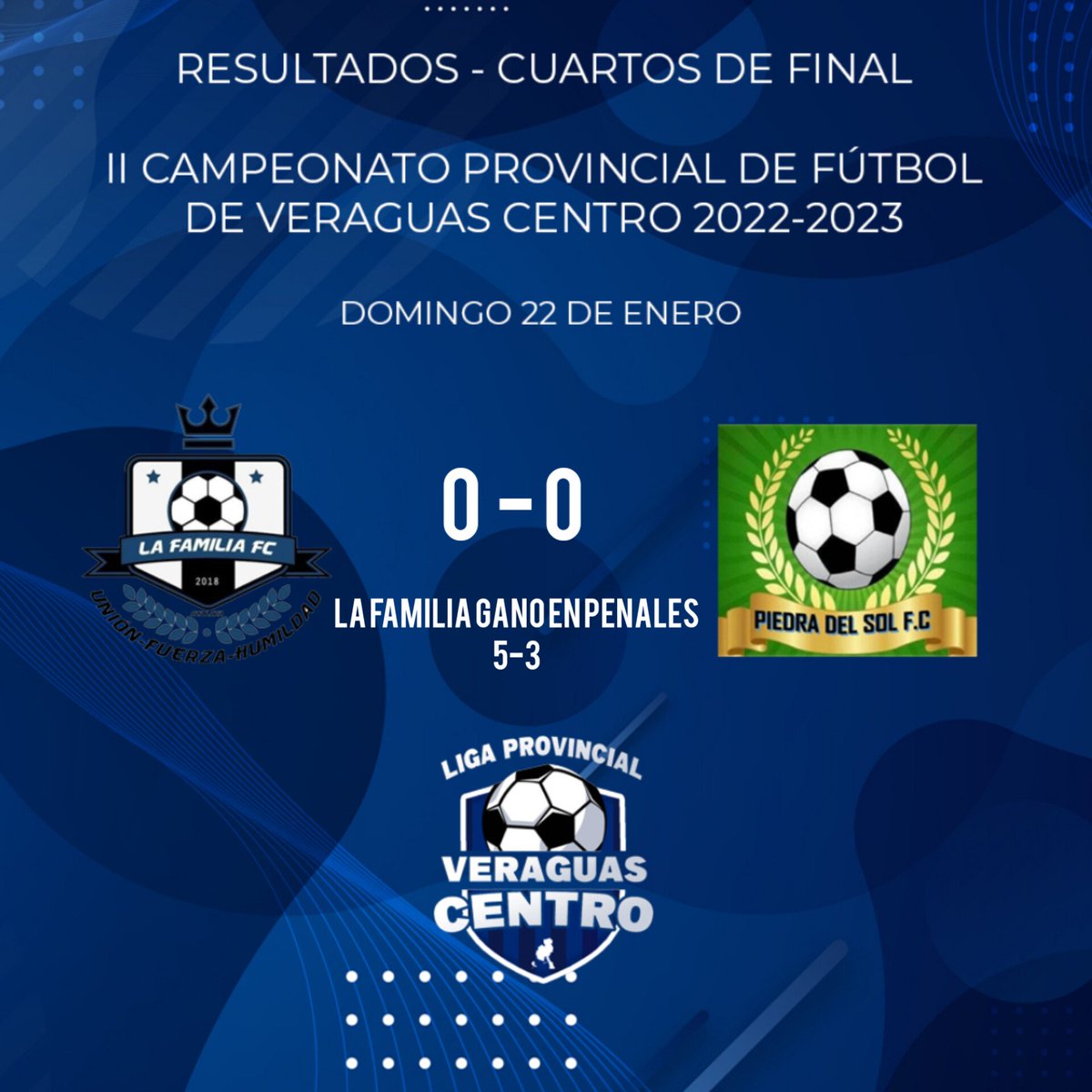 Resultados del domingo en los Cuartos de final del 2do Campeonato Provincial de Fútbol de Veraguas Centro 2022-2023 🏆⚽

Avanza La Familia a semifinales

#SomosVeraguasCentro ⚽