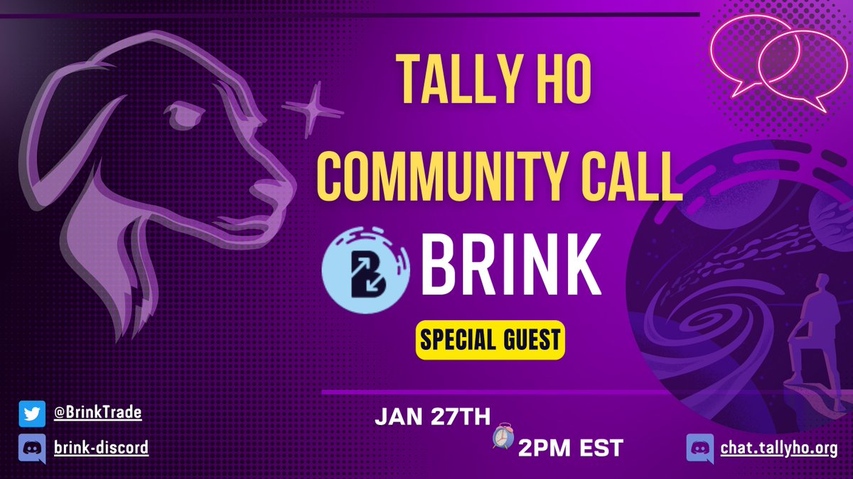 taho_xyz's tweet image. This week, we welcome @BrinkTrade as our special guests for Tally Ho's community call! ⭐

📍️ Jan 27, 2PM ET 📲 chat.tally.cash