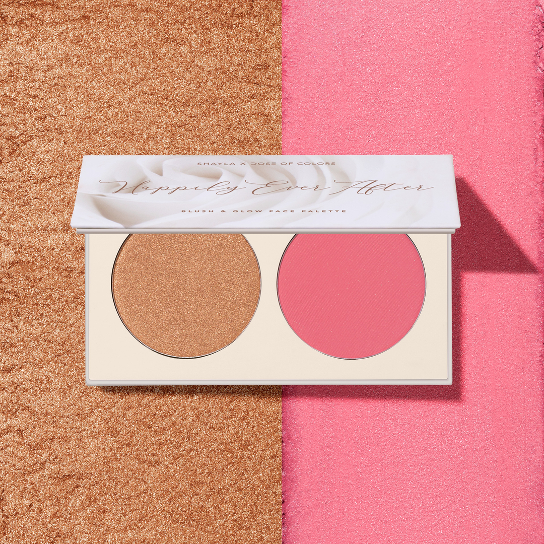 Happily Ever After Palette ✨💗 
“S+L”- bubblegum pink blush
“Les get married”- golden bronze highlighter 
Available on doseofcolors.com #doseofcolors