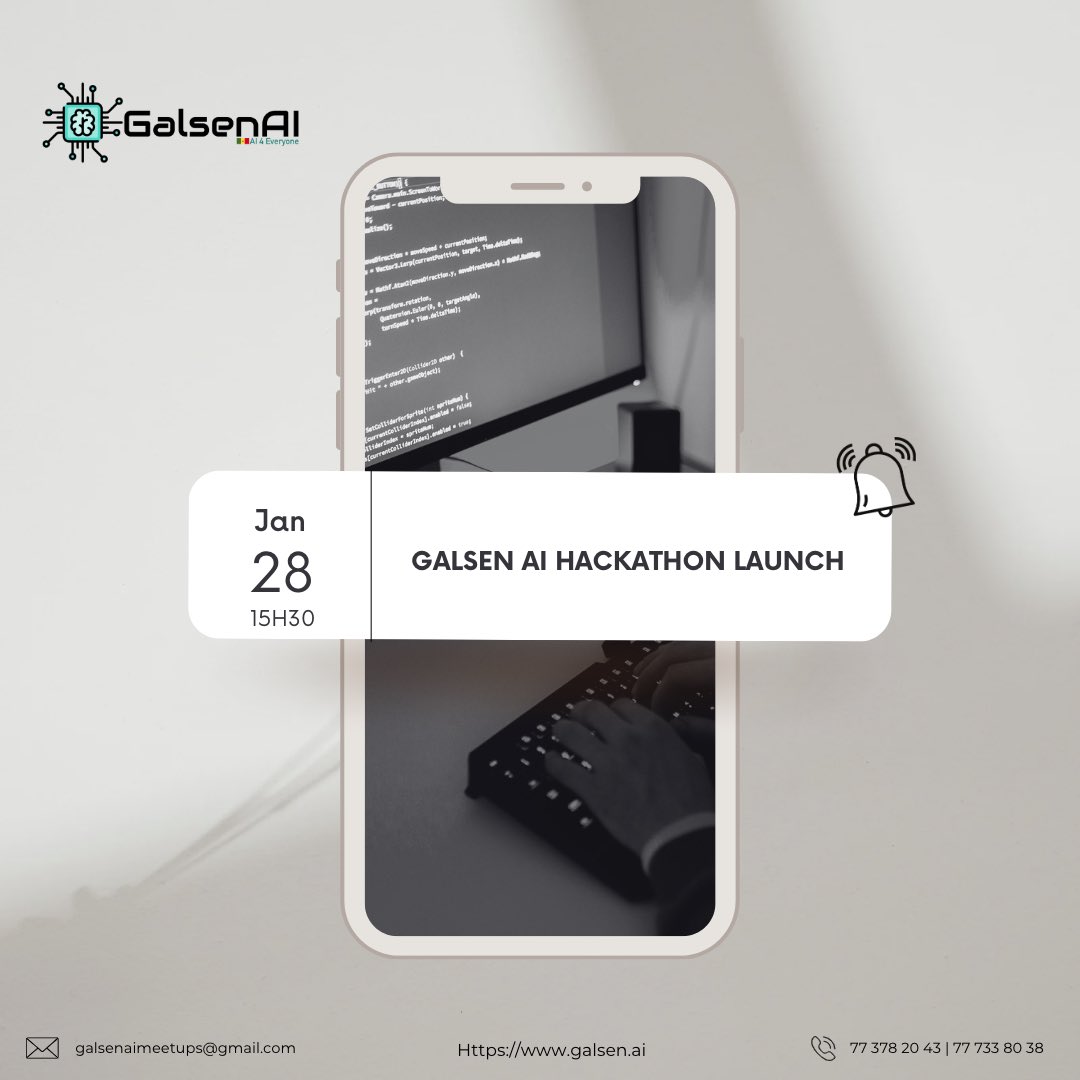 📣Vous faites quoi ce samedi ? Rien ? Ça tombe bien! 

Nous vous convions au meetup de lancement officiel des hackathons de GalsenAI 🥳
 Vous voulez en savoir plus ? Inscrivez vous vite et n'hésitez pas à partager autour de vous. 

Set a reminder! 
🔗: meetu.ps/e/LPLdY/H5p4j/i