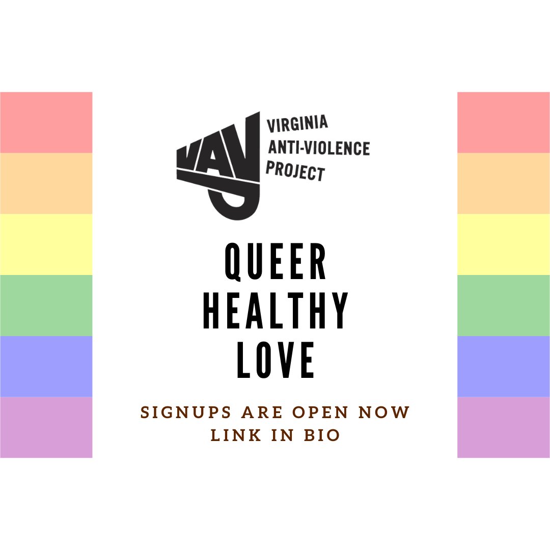 VirginiaAVP's tweet photo. Queer Healthy Love is almost upon us! Our six week program begins in February and sign-ups are open now. Please join us, we'd love to have you! Head to the link in our bio for more information. https://t.co/PKsB6e8yvf