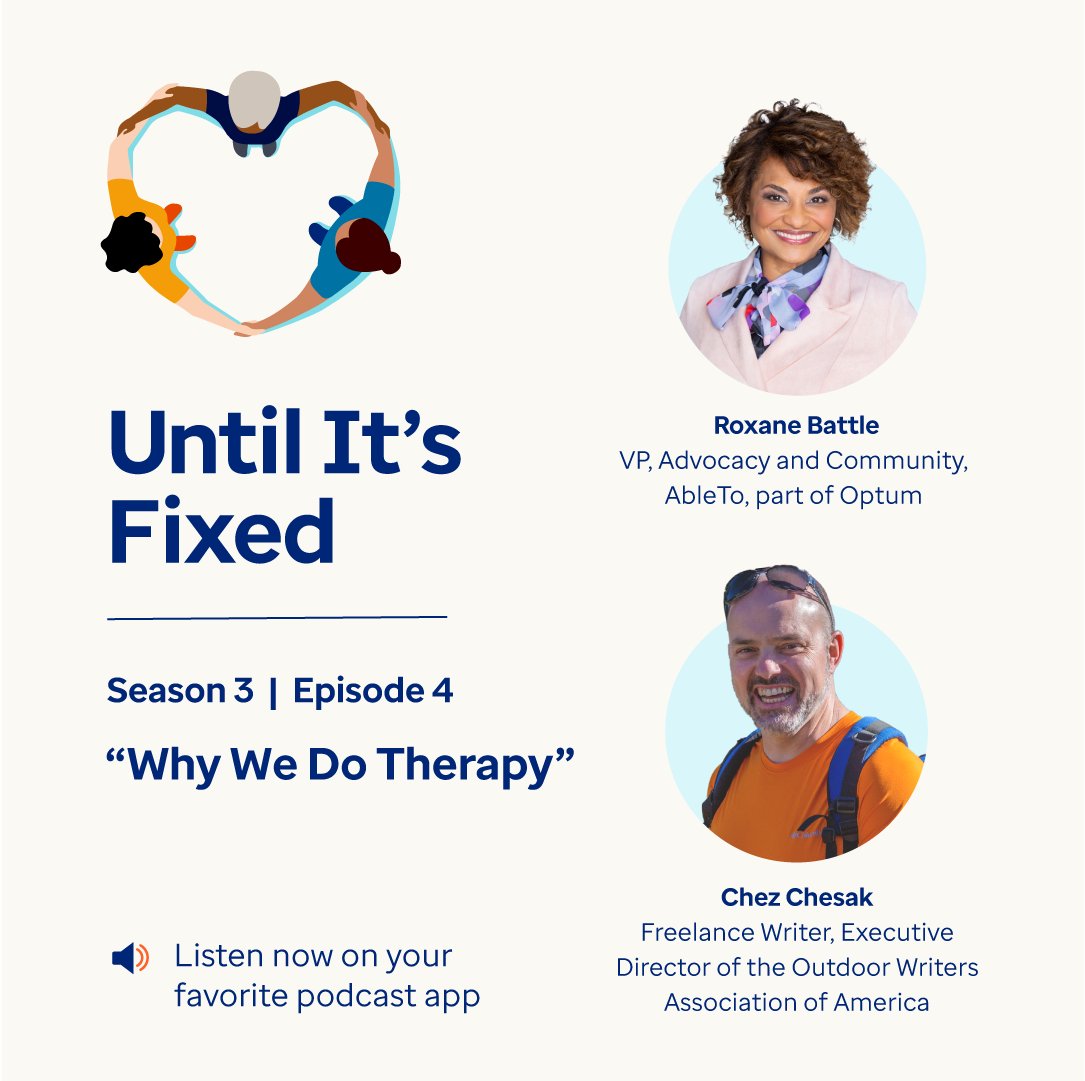 #Mentalhealth touches all of us - but it can be hard to talk about. Join @roxanebattle & @ChrisChesak on the latest episode of #UntilItsFixed as they discuss the importance of therapy with hosts @KPooleMD & Callie Chamberlain: bit.ly/3XT7S7N