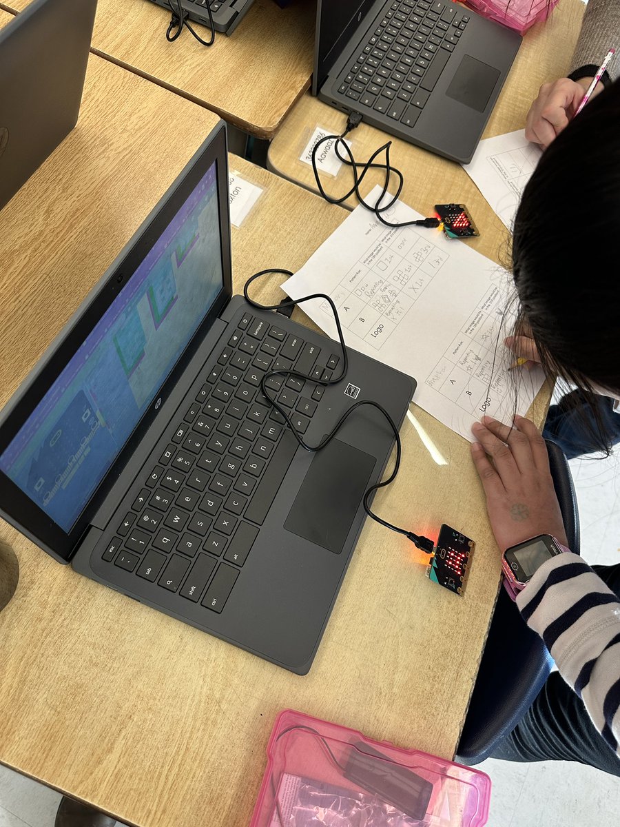 MsRChanner's tweet photo. Using coding skills to support other strands… that’s what it’s all about! @mrsjtemple’s students learned about loops and efficient code and wrote repeating patterns on @microbit_edu. Great things are happening at @TweedsmuirS! https://t.co/HQouofivSe