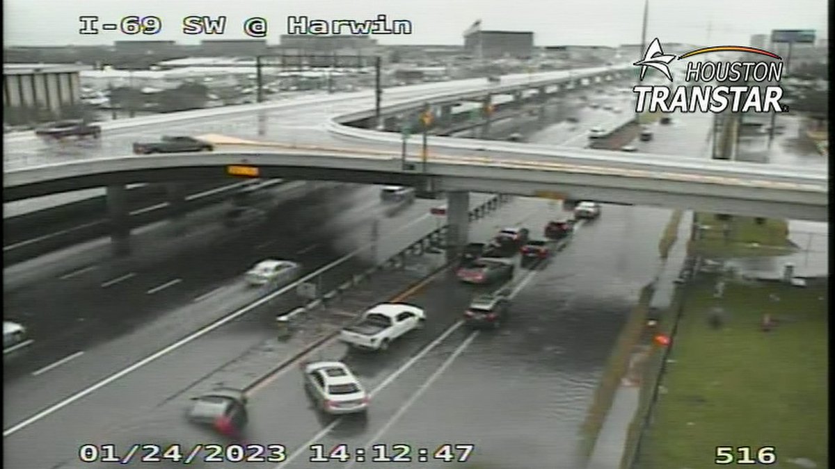 STREET FLOODING @ Southwest freeway southbound frontage road at Harwin, severe weather moving through Southeast Texas, updates <a href="/abc13houston/">ABC13 Houston</a>
