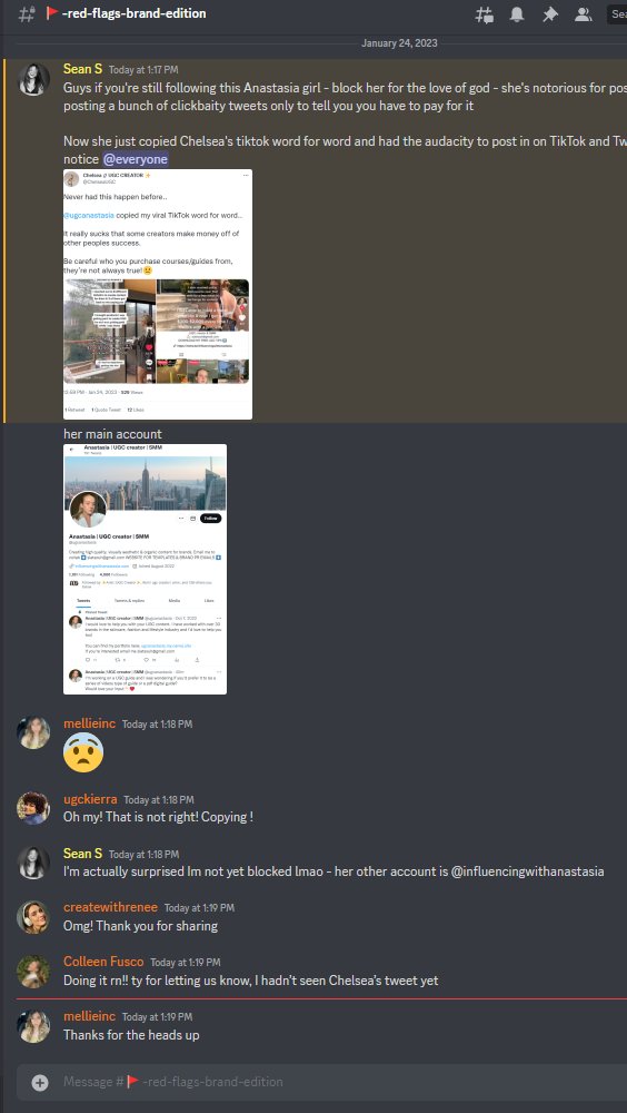 I got you <a href="/ChelseaUGC/">Chels // UGC Creator & Influencer</a> - notified my discord. This is not OK

It's been going on since August and whenever someone calls her out, she blocks them.

#ugccommunity #ugccreators #ugccreator #ugc