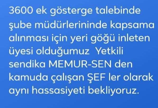 Mahkemeye gerek kalmadan,
Adil ve müslüman olduğunu söyleyen iktidar,
Bu adaletsizliği ve bu zulmü
Başka ifade ile
yönetici şefe
 3.600 ek göstergeyi verecek,
 buna inanıyorum
Şef adayı 4 milyon memura da 
bu haksızlığı yapamaz
Ali Gündüz gazeteci
Ak parti milletvekili aday adayı