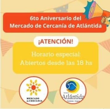 Los invitamos a sumarse a la celebración del 6º Aniversario del Mercado de Cercanía de Atlántida.💥💥💥

La cita será el próximo sábado 28 de enero a partir de las 18 hs.

ACELU estará presente brindando un Taller de Cocina Libre de Gluten.

Nos vemos el sábado próximo! 😉