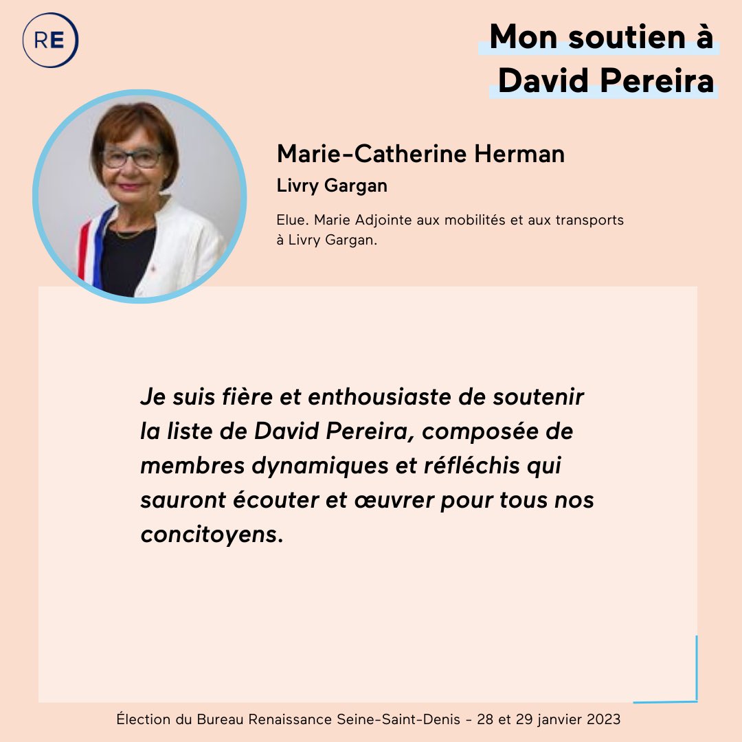 Pereira__David's tweet photo. 🗳 Élections bureau @renaissance_SSD 

Série de soutiens n°2 
👀 Continuez de découvrir les témoignages de mes colistiers &amp; soutiens 
pour la liste @Renaissance, La #SeineSaintDenis, avec Vous! ⤵️

👉 Retrouvez ttes les informations sur le site https://t.co/cAmcYkeOdj https://t.co/tfc0xSjmOy