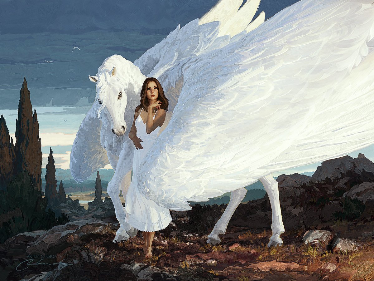 'Girl and Pegasus'
I have decided to repaint one of my old artwork and  of course the remake should be quite different from the original. ¯\_(ツ)_/¯
#freshart #rhads #Pegasus