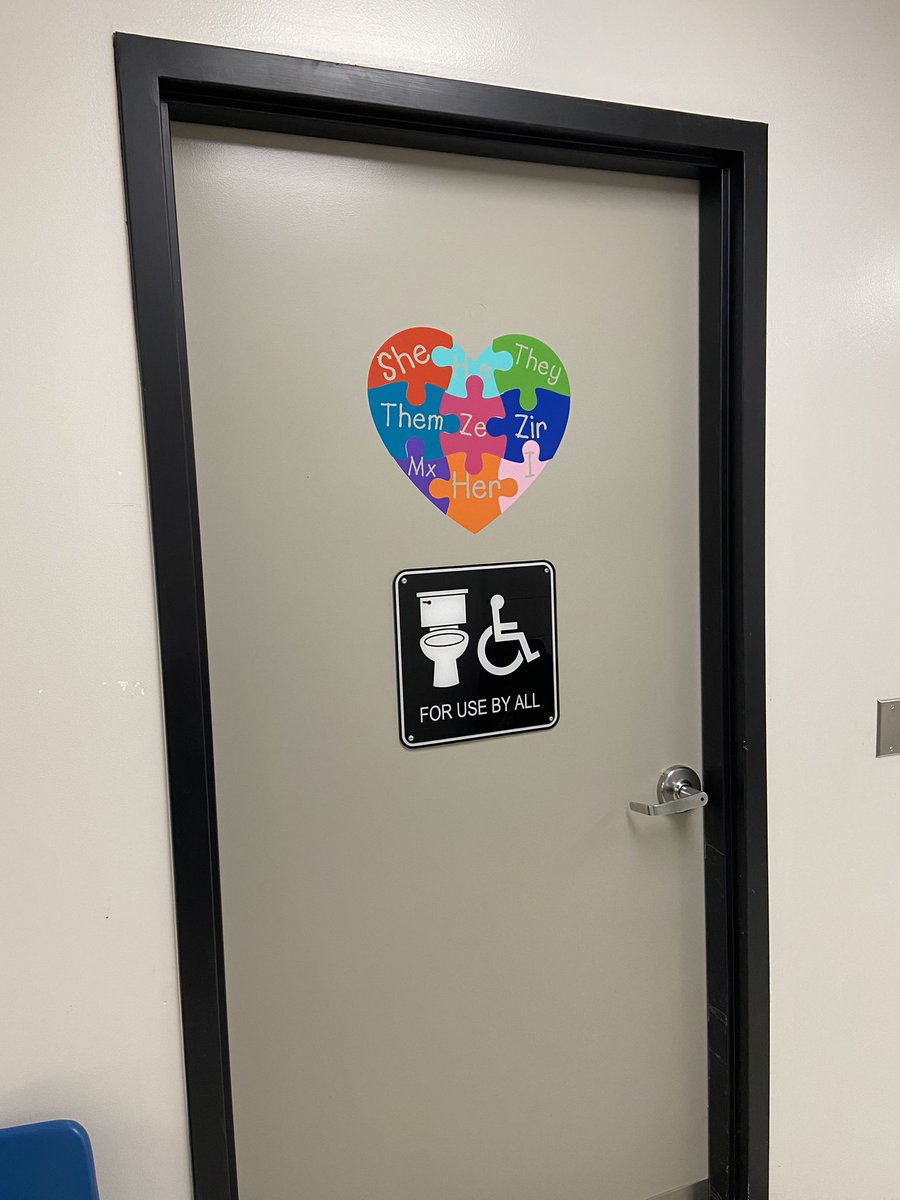 The Pride Alliance Club (PAC) <a href="/CentralPSGuelph/">Central PS - Guelph</a> with the help of <a href="/pomfret4/">bonnie pomfret</a> created these amazing visuals for the door of our Use By All washroom ❤️ <a href="/ugdsb/">Upper Grand DSB</a>