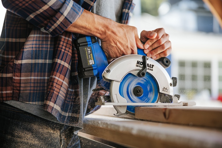 Pick up our 6/12' Circular Saw at lowes.com today and show us what you can do. #KobaltTools