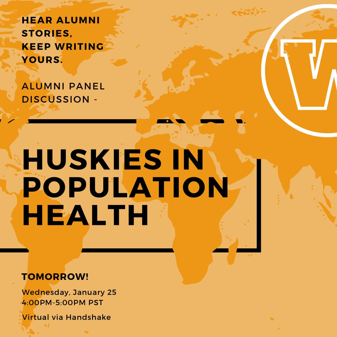 TOMORROW!
Come for a conversation with UW alum working in population and public health in a variety of fields! This moderated panel will start with set questions and open up for audience Q&amp;A, so have your questions ready.

More information here: careers.uw.edu/alumni-panels/