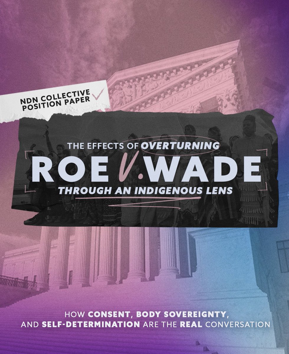 ndncollective's tweet image. This week is what would’ve been the 50th anniversary of Roe V. Wade

Read our position paper “The Effects of Overturning Roe V. Wade Through an Indigenous Lens” made by NDN Staff here: ndnco.cc/bodysov

#RoevWade #BodySovereignty #DefendDevelopDecolonize