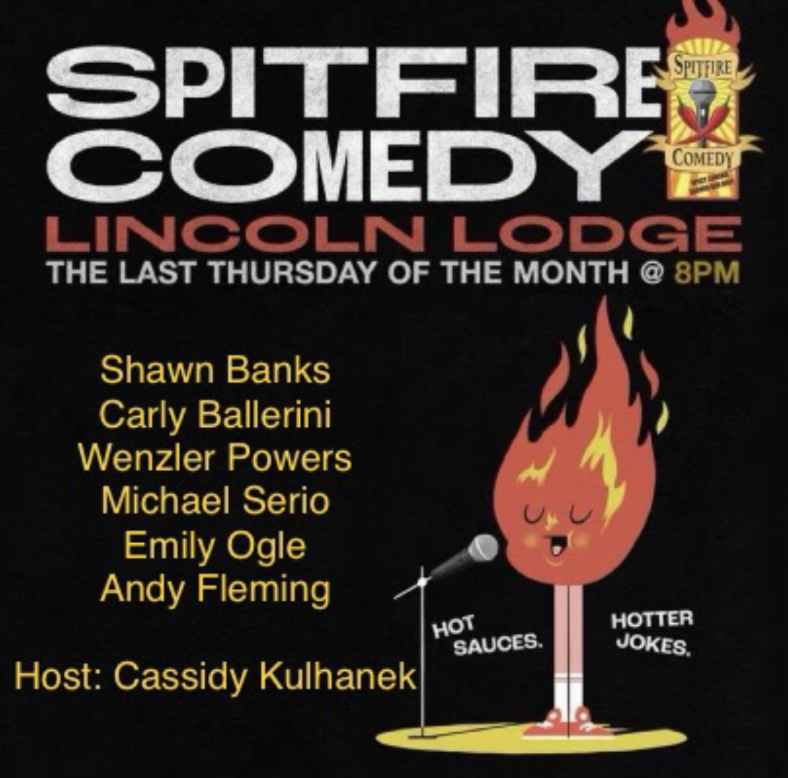 Spitfire Comedy Show (@spitfirecomedy) on Twitter photo Come out to <a href="/thelincolnlodge/">The Lincoln Lodge</a> this Thursday for the hottest show in Chicago!
Use code SAUCE for discounted seats!
eventbrite.com/e/spitfire-com… Come out to <a href="/thelincolnlodge/">The Lincoln Lodge</a> this Thursday for the hottest show in Chicago!
Use code SAUCE for discounted seats!
eventbrite.com/e/spitfire-com…