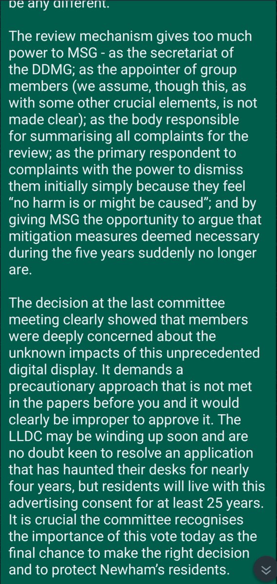 StopMSGSphere's tweet photo. We gave it our best shot (the statement we gave at the meeting tonight is below). We're deeply disappointed no one voted against the paltry 5yr review on the 25YR advertising consent, not even the cllrs, and the two Newham cllrs abstained! @lynbrownmp has stood by us all the way. https://t.co/xIDNQPjXib