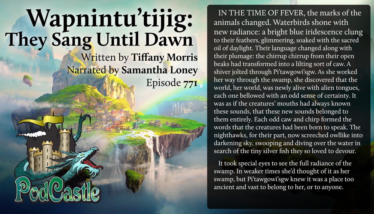 PodCastle_org's tweet image. #pc771 WAPNINTU’TIJIG: THEY SANG UNTIL DAWN by @tiffmorris, narrated by @BlueLoney. A #PodcastleOriginal!

Rated PG