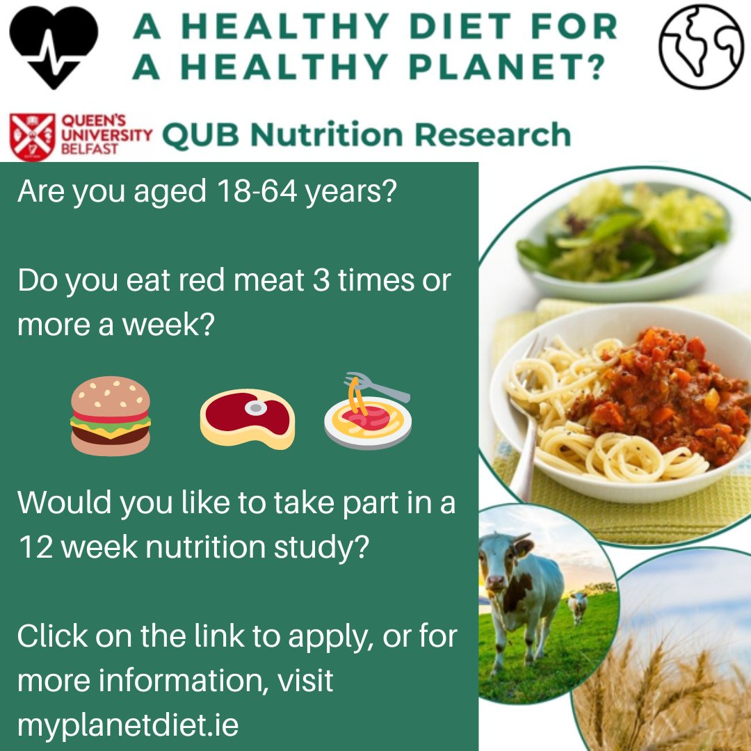 **WE ARE RECRUITING**

Want to receive 1-to-1 nutrition advice to follow a healthy and sustainable diet?🍽️🌎 

Take part in the #MyPlanetDiet study at <a href="/QUBelfast/">Queen's University Belfast 🎓</a>!

Find out more at: myplanetdiet.ie 
Sign up 👉cphqub.qualtrics.com/jfe/form/SV_0w…