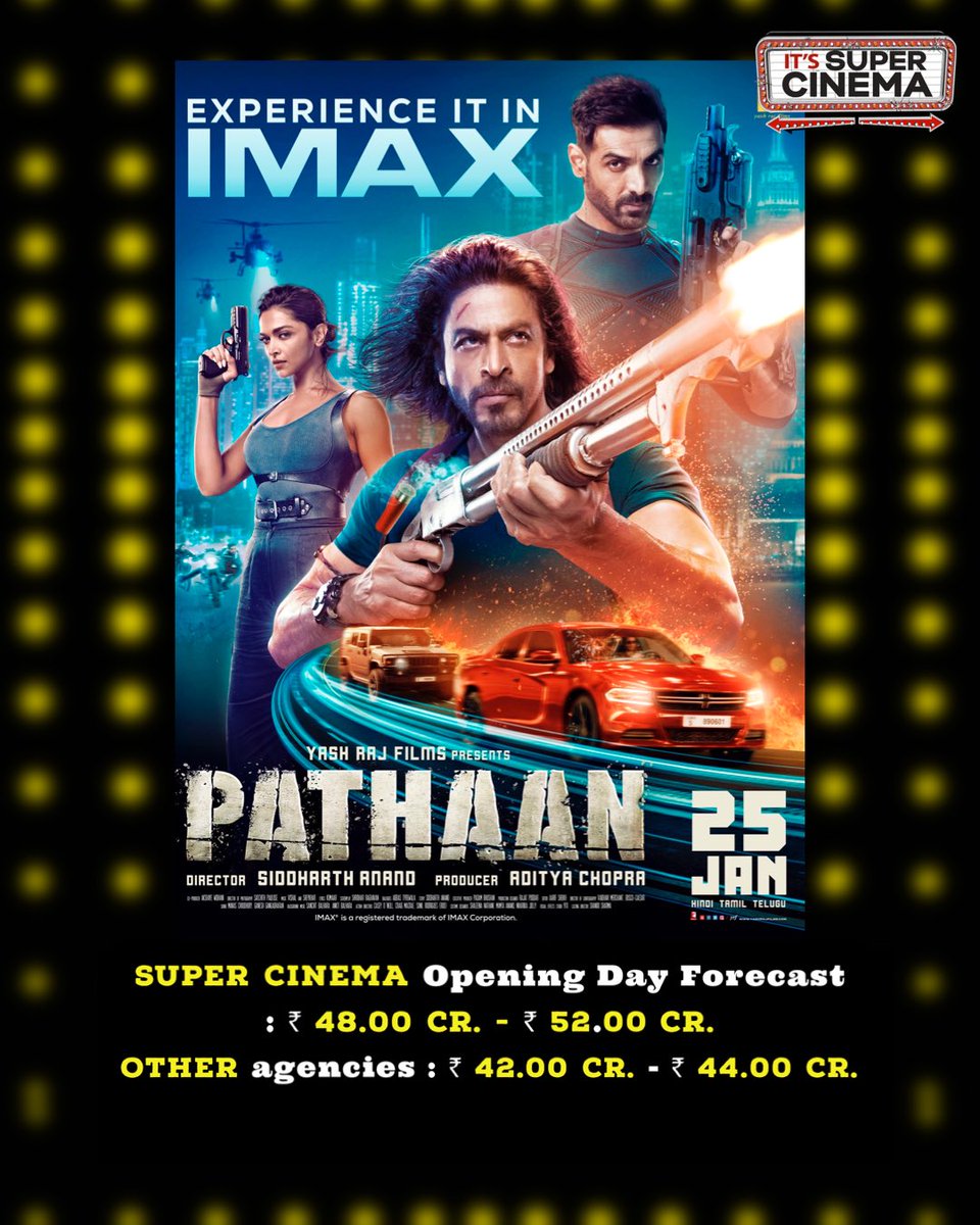 REVISED! Owing to the unprecedented advance we’re revising our forecast for #Pathaan which opens tomorrow. #SuperCinemaTracking #BoxOfficeForecast #ItsSuperCinema