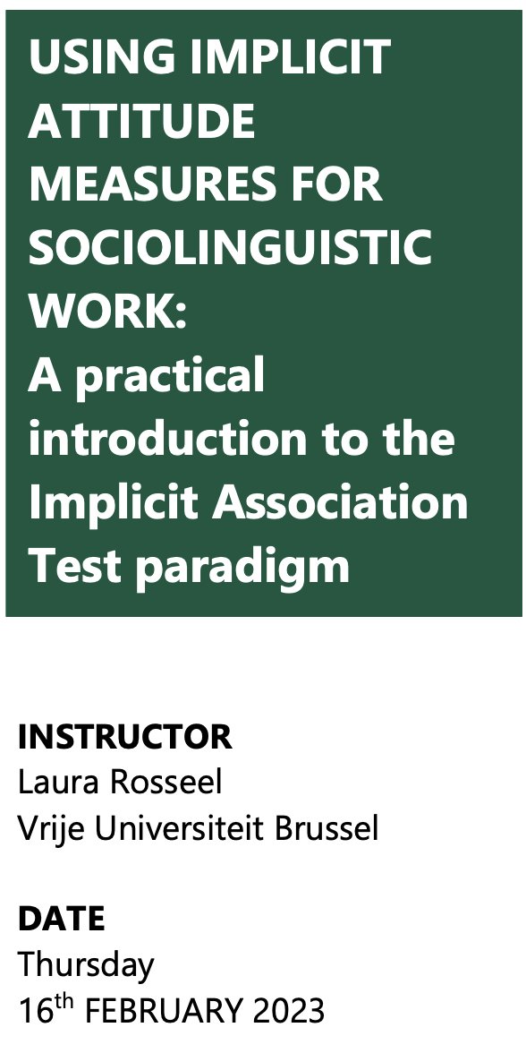 Don't miss this amazing workshop for MA- PhD and PostDocs w/ <a href="/bobolatruite/">Simone Pfenninger</a>➡️Measuring language attitudes 
⏰ Thu 16 Feb 2023
Registration:📩 simone.pfenninger@es.uzh.ch 
📍PLH-105 (City Campus), Plattenstrasse 47, Zürich
🔗drive.switch.ch/index.php/s/b9…
🔗drive.switch.ch/index.php/s/9i…