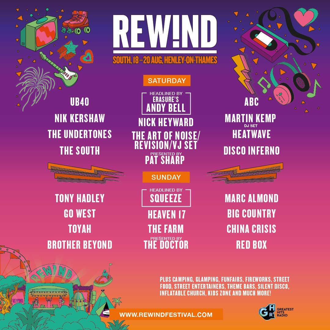 I am excited to announce that I will be headlining the Saturday night at the forthcoming Rewind Scotland, Rewind North and Rewind South festivals this summer. Tickets on sale at 9am this Friday (27/1). See you there! Andy x TICKETS & INFO: rewindfestival.com @rewindfestival