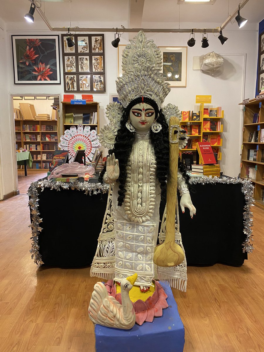 Isn’t she lovely? Ma Saraswati comes to @seagullbooks. She’s been here for a long time now, blessing us with her grace and wisdom. Just sometimes you can see her a little more clearly.