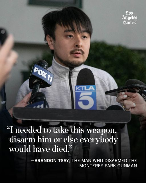 LosAngeles_Tim's tweet photo. Brandon Tsay says he disarmed the Monterey Park shooter at the studio his family owns in Alhambra, preventing the gunman from harming more people.
Read more at https://t.co/mJUno3eW7A... https://t.co/RFij7KO0cC