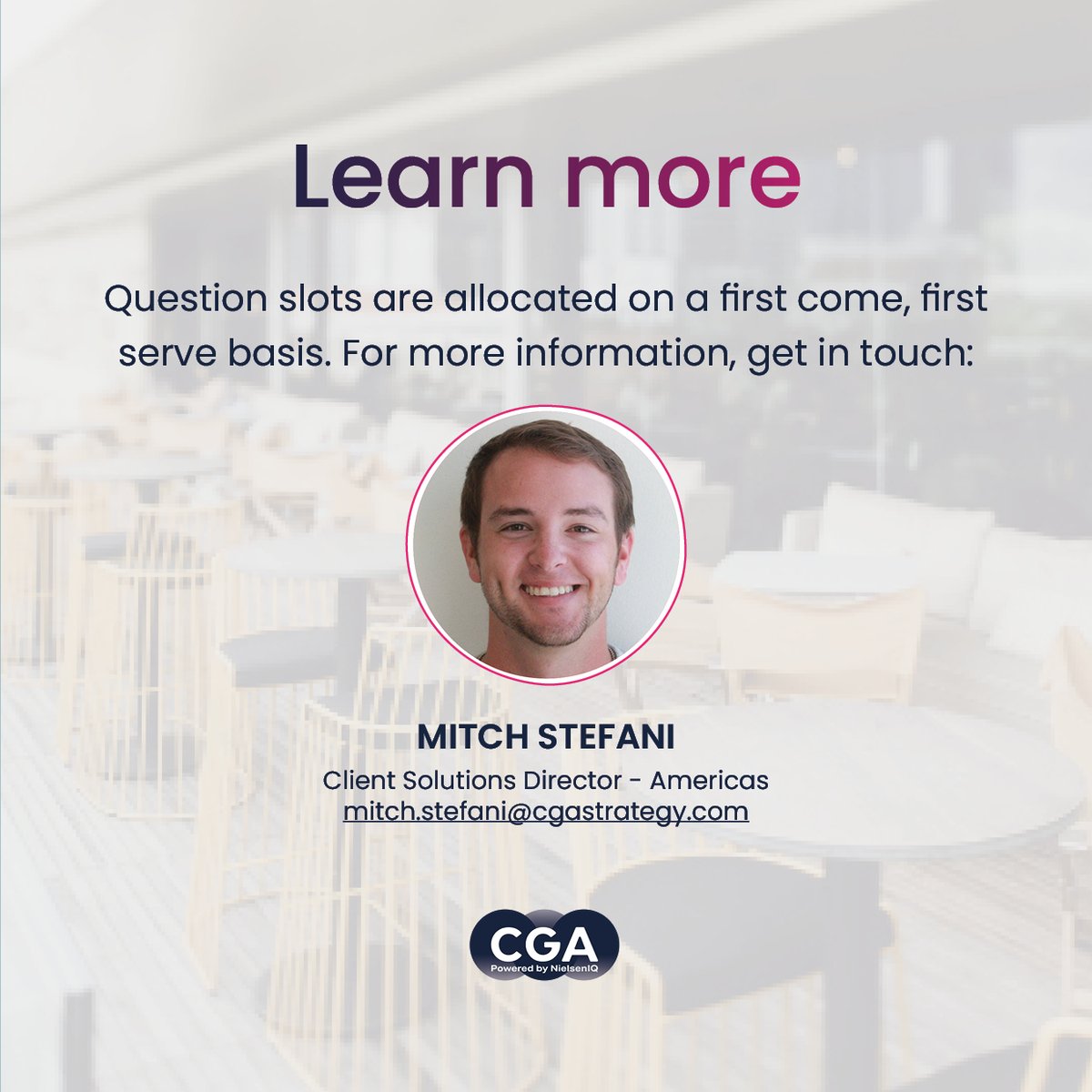 Support portfolio planning and marketing efforts by asking any questions of your choice to a sample of 7,500 Canadian On Premise visitors in CGA's upcoming OPUS (On Premise User Survey). For more information, contact Mitch Stefani at mitch.stefani@cgastrategy.com