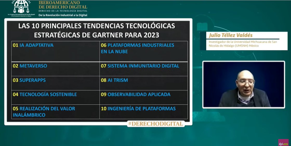 dpl_news's tweet image. #DerechoDigital | El investigador @Julio_Tellez explicó las 10 tendencias tecnológicas estratégicas de Gartner para 2023:

1) la Inteligencia Artificial adaptativa
2) el #metaverso
3) #superapps
4) #tecnologías sostenibles
5) el valor inalámbrico⤵️