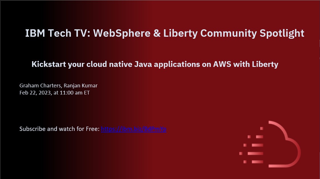 WASdevnet's tweet image. Looking to deploy your #Cloud native #Java app on #Amazon? IBM in collaboration with AWS recently released "IBM WebSphere Liberty for Amazon EKS". It provisions an HA architecture with EKS cluster & #WebSphere Liberty Operator. Join us to learn more! ibm.biz/BdPmqn