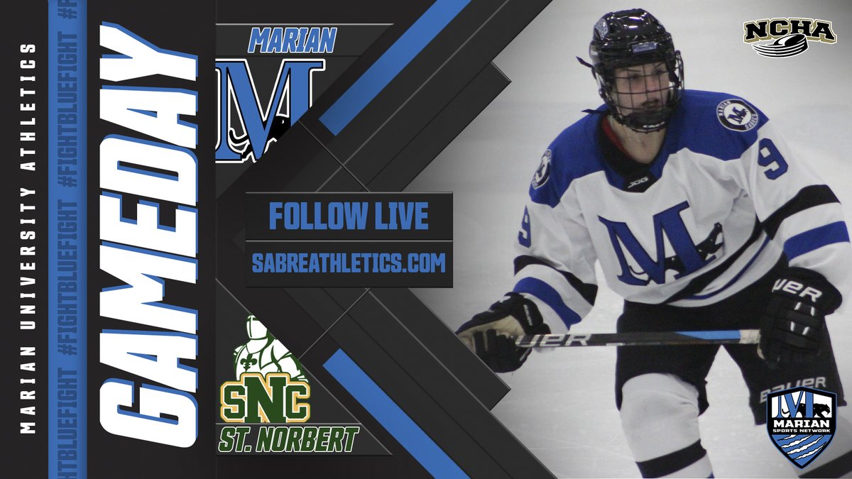 #GAMEDAY! <a href="/MarianWHockey/">Marian University Women’s Hockey</a> looks to keep things rolling in the second half taking on #14 St. Norbert at home! #FightBlueFight

📍- Blue Line Family Ice Center
⏰- 4 PM
💻-  tinyurl.com/yc8t6rvg
📈- tinyurl.com/2b5oteor
📰- tinyurl.com/2zb27y2d
