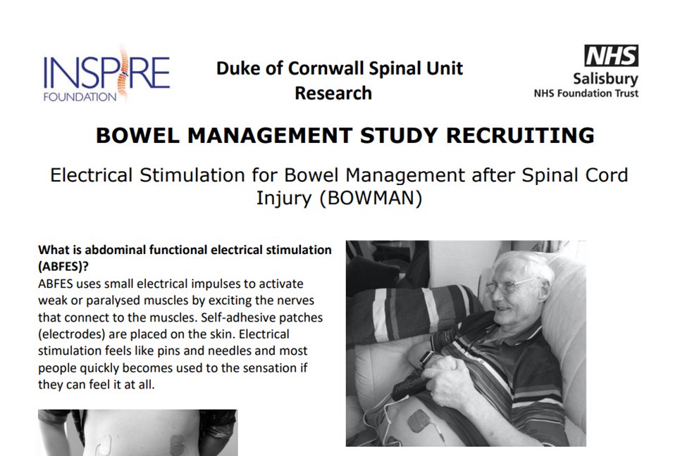 Do you have a spinal cord injury (T12 + above) and neurogenic bowel?

Are you interested in taking part in research that examines the use of abdominal electrical stimulation for bowel managemen?

For more info: 📨 sft.bowman@nhs.net