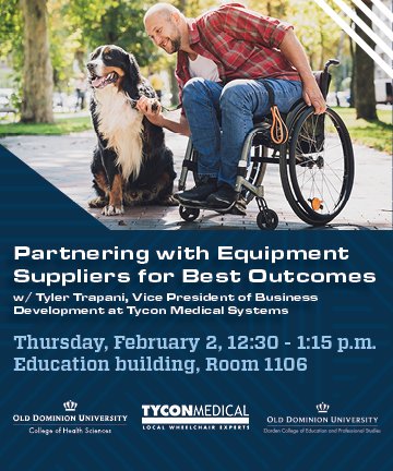 Are you interested in a career in recreation therapy, adapted physical education, special education, physical therapy, occupational therapy, etc? Come hear from Tyler Trapani, Vice President of Business Development at Tycon Medical Systems on Thu, Feb 2, 12:30-1:15.