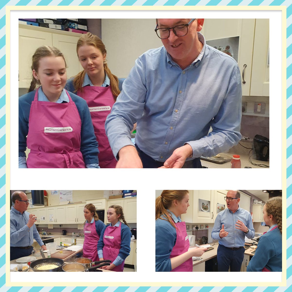 BHCMonaghan's tweet photo. 💚💛 ‘Your hearts are like your mountains…in the homes of Donegal’ What a super surprise for #BHCTY Chefs meeting @ChefBrianMcD today for some pointers & preparation with their #BHCHomeEc competition entries. ThankYou for visiting! 💚💛#DonegalTable #ETBEthos @ATHE_HomeEc https://t.co/B7wShFn6QL