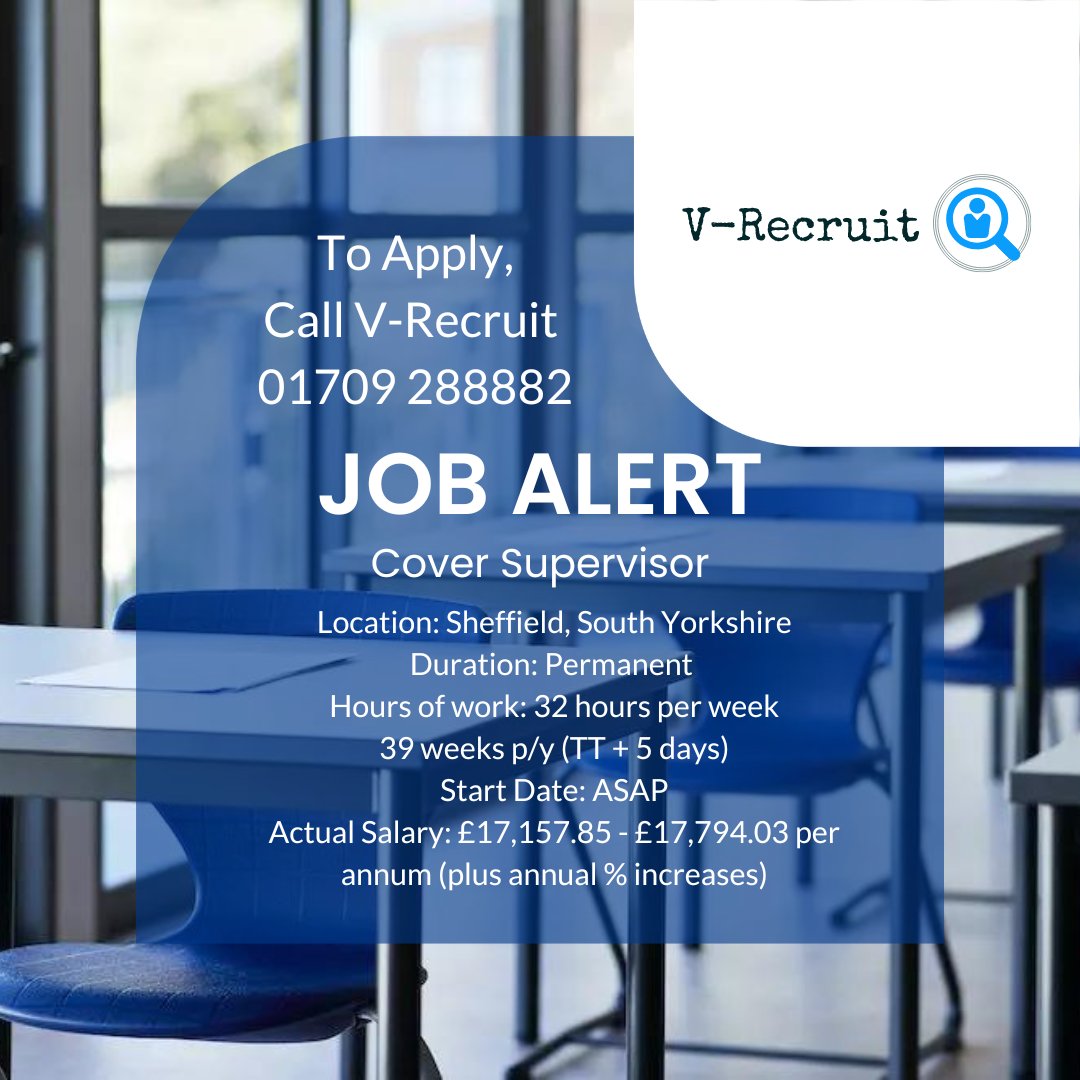 #jobalert #jobhiring #hiring #schooljobs #sheffieldjobs #Southyorkshirejobs #coversupervisor #coversupervisorjobs #vacancies #schoolvacancies #permanentjobs