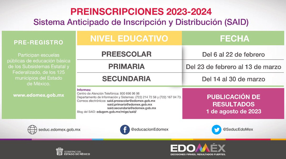 ArturoH19772369's tweet photo. Está por iniciar el proceso de preinscripciones para primer ingreso a nivel básico en escuelas públicas del #Edoméx, a través del #SAID2023. 
Conoce toda la información en: https://t.co/5uusYEalHV
@Edomex @geramonro05 @TinocoGRogelio 
@SeducEdoMex @SEB_Edomex https://t.co/WCuOE59oaf