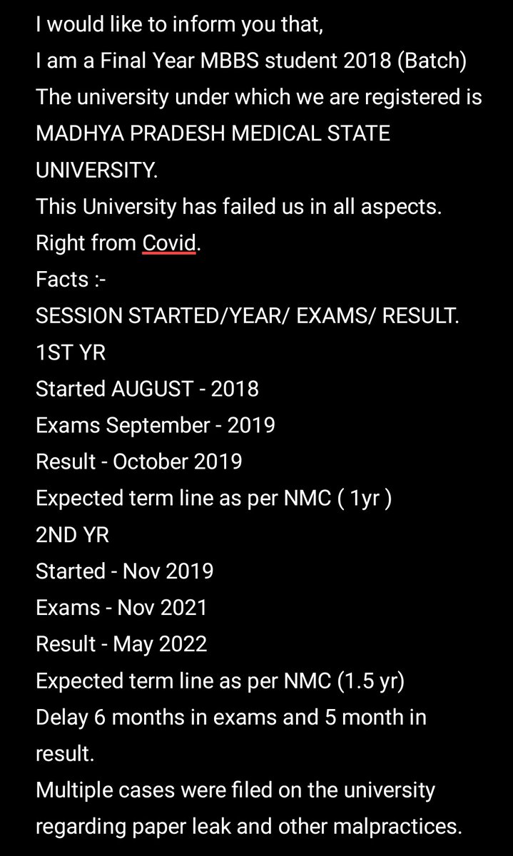 Mansi0708's tweet photo. #postponeFinalyearMBBSeXam2018MPMSU
@VishvasSarang
@ChouhanShivraj https://t.co/ZErpOk3QOV