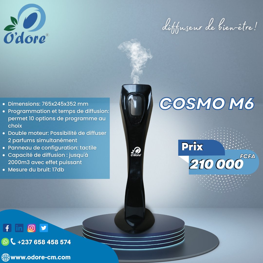 odorecameroun's tweet image. 𝐂𝐎𝐒𝐌𝐎 𝐌𝟔: 𝐋𝐞 𝐝𝐢𝐟𝐟𝐮𝐬𝐞𝐮𝐫 𝐮𝐥𝐭𝐢𝐦𝐞!🥇
-𝙋𝙪𝙞𝙨𝙨𝙖𝙣𝙩: diffuse sur 2000 m3
-𝐀𝐮𝐭𝐨𝐧𝐨𝐦𝐞: Il est entièrement programmable
-𝐏𝐨𝐥𝐲𝐯𝐚𝐥𝐞𝐧𝐭: Capable de diffuser deux parfums simultanément pour une expérience
#diffuseur #Vanister #communitymanager