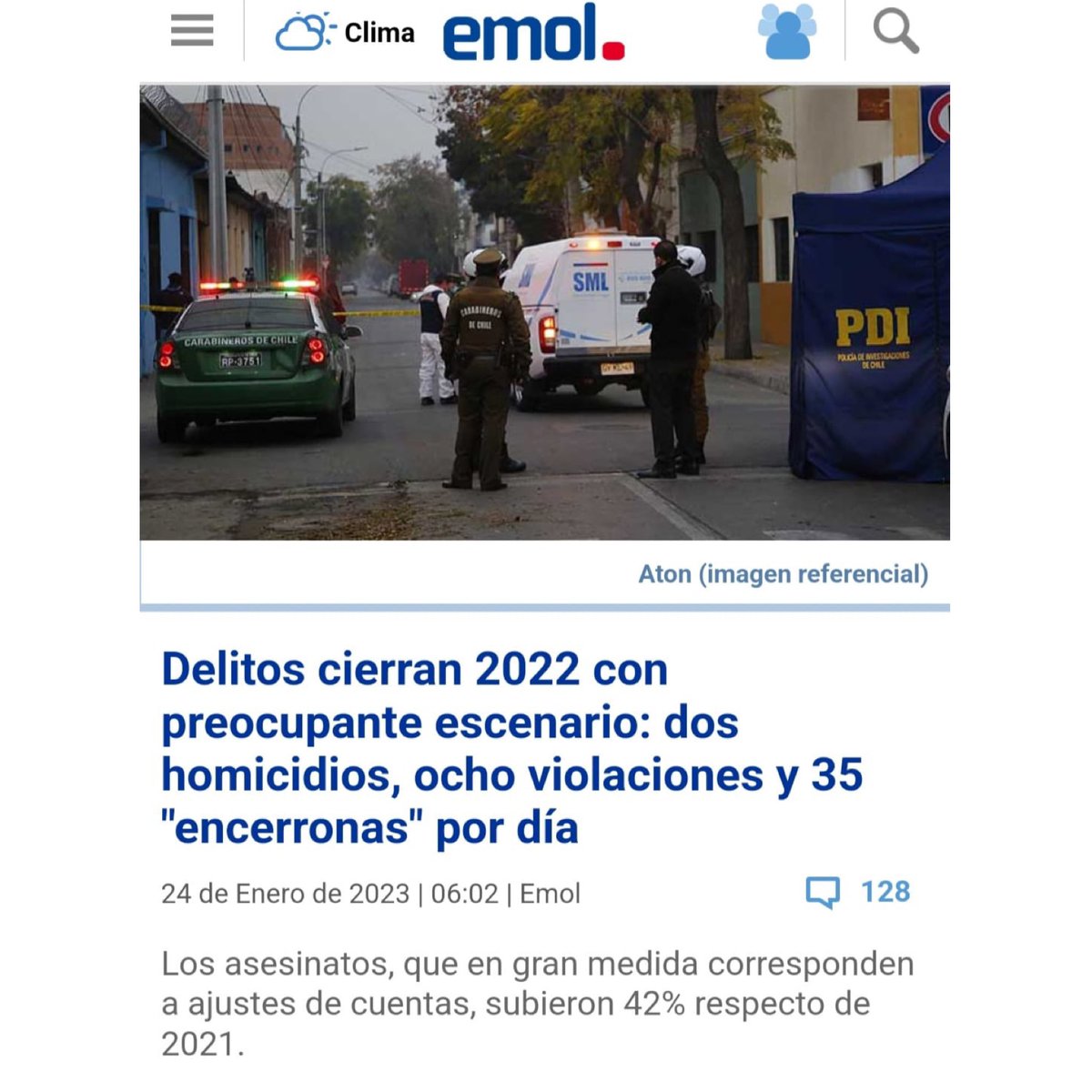 cgaravena_'s tweet photo. *UN SALDO DELICTUAL INQUIETANTE*

La crisis de seguridad en Chile no tiene precedentes. Pasamos de tener los mejores indicadores de la región a experimentar un deterioro sostenido. Por eso es la primera preocupación de los ciudadanos; y debe ser la del Estado también. https://t.co/cvXZPCbHJ7