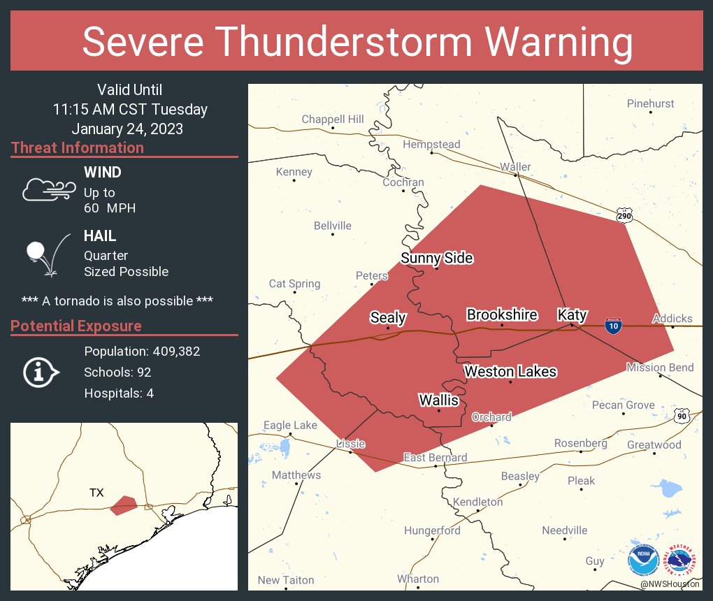 NWS Houston on Twitter "Severe Thunderstorm Warning including Katy TX