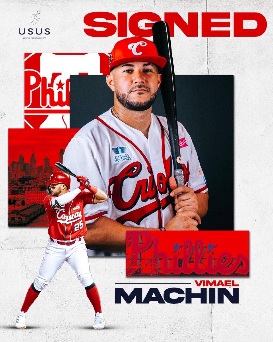 UsusSports's tweet photo. The Machin ⁦@Vimael25⁩ signed a Minor League Contract with ⁦@Phillies⁩ ⁦@losphillies⁩ with Invitation to MLB Spring Training #ususfamily ⁦@CriollosCaguas⁩ ⁦@LBPRC⁩ ⁦@mlbtraderumors⁩ ⁦@Tater_Baseball⁩ ⁦⁦@bruceboltus⁩ @44 https://t.co/q5eQ9xcKeP