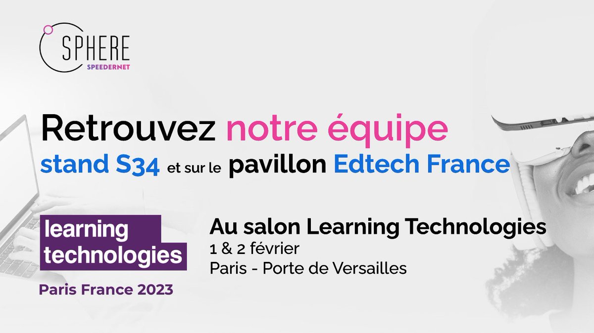 Speedernet Sphere (@teamspherevr) on Twitter photo Découvrez les avantages de l'#ImmersiveLearning pour vos apprenants stand S34 avec <a href="/Speedernet_Fr/">Speedernet</a> et sur le pavillon <a href="/EdtechFrance/">EdTech France 🇫🇷🇪🇺</a>, à <a href="/LearnTechFR/">Learning Technologies France</a> !
Nous nous ferons un plaisir de vous rencontrer et d'échanger avec vous autour de vos projets !
#LTFrance #Edtech #VR Découvrez les avantages de l'#ImmersiveLearning pour vos apprenants stand S34 avec <a href="/Speedernet_Fr/">Speedernet</a> et sur le pavillon <a href="/EdtechFrance/">EdTech France 🇫🇷🇪🇺</a>, à <a href="/LearnTechFR/">Learning Technologies France</a> !
Nous nous ferons un plaisir de vous rencontrer et d'échanger avec vous autour de vos projets !
#LTFrance #Edtech #VR