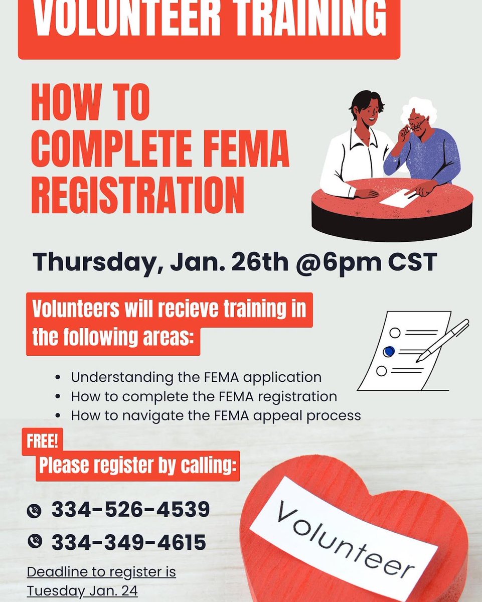 Want to volunteer? Join us on Thursday for the virtual training! Then come out on Saturday to help people know their rights and opportunities regarding FEMA, insurance, housing assistance, etc.! #RebuildSelma #BetterSelma #SelmaStrong
