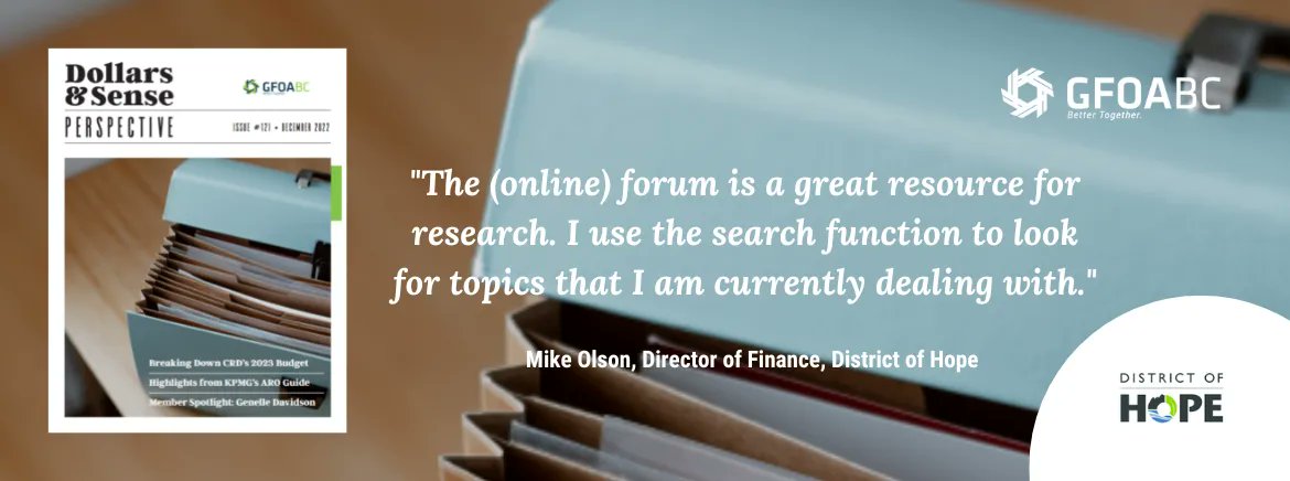 Check out the second article in our Online Forum newsletter series from Mike Olson, Director of Finance for the @DistrictofHope. Mike shares some of his personal best practices when it comes to engaging on the Forum. Read the article and more: buff.ly/3CGrXpC

#GFOABC