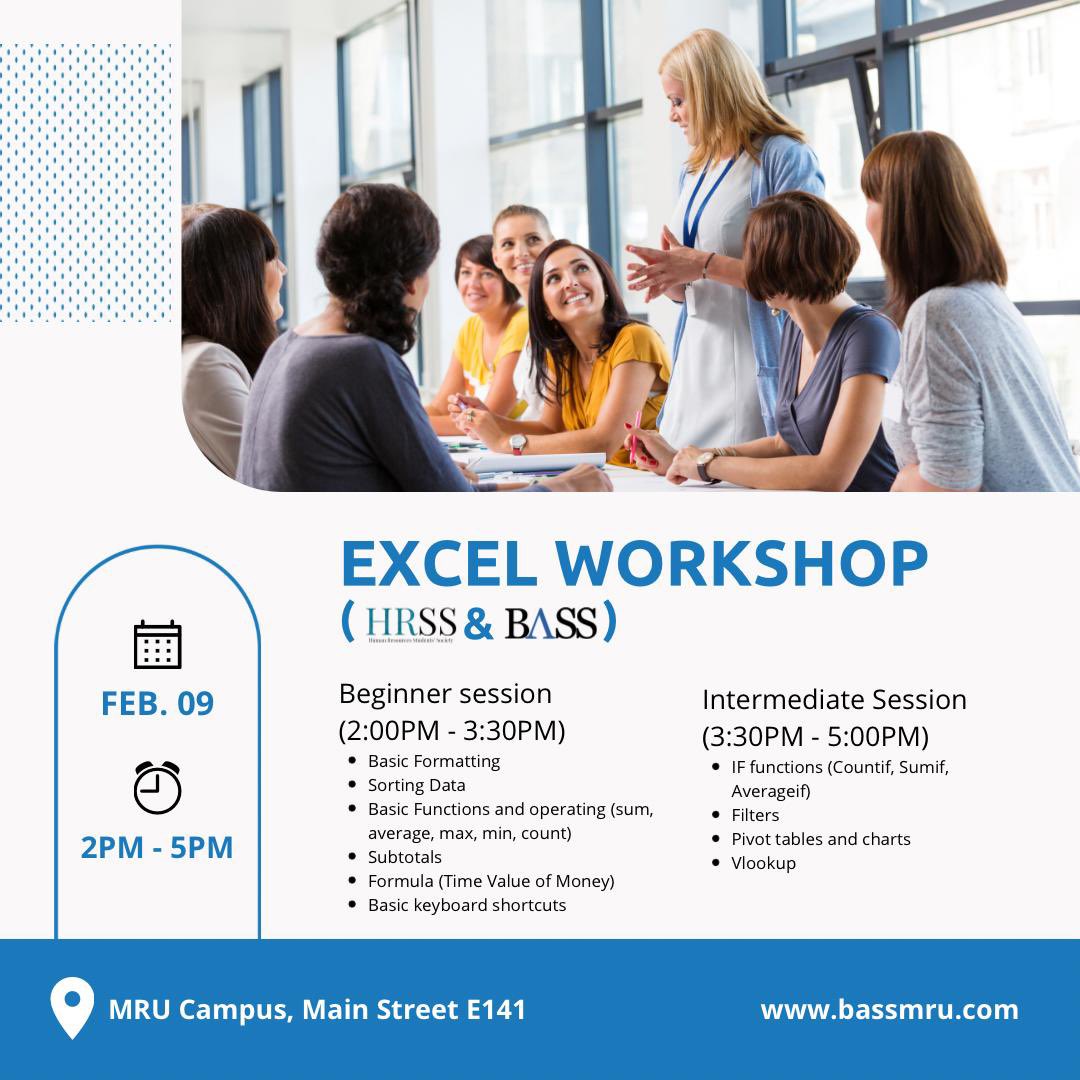 BASSMRU's tweet photo. HRSS and BASS are collaborating 🙌 to provide you with an excel workshop this semester! + https://t.co/pZTtb0yIny