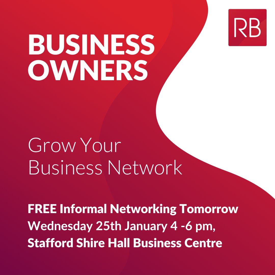 Grow your business connections for FREE tomorrow 4- 6pm in Stafford's newly refurbished Shire Hall Business Centre. 

Free drinks &amp; friendly chat with local businesses. Grab your ticket &amp; more info ⬇️

eventbrite.co.uk/e/red-box-soci…

#staffordhour #Staffordshire #freeevent #networking
