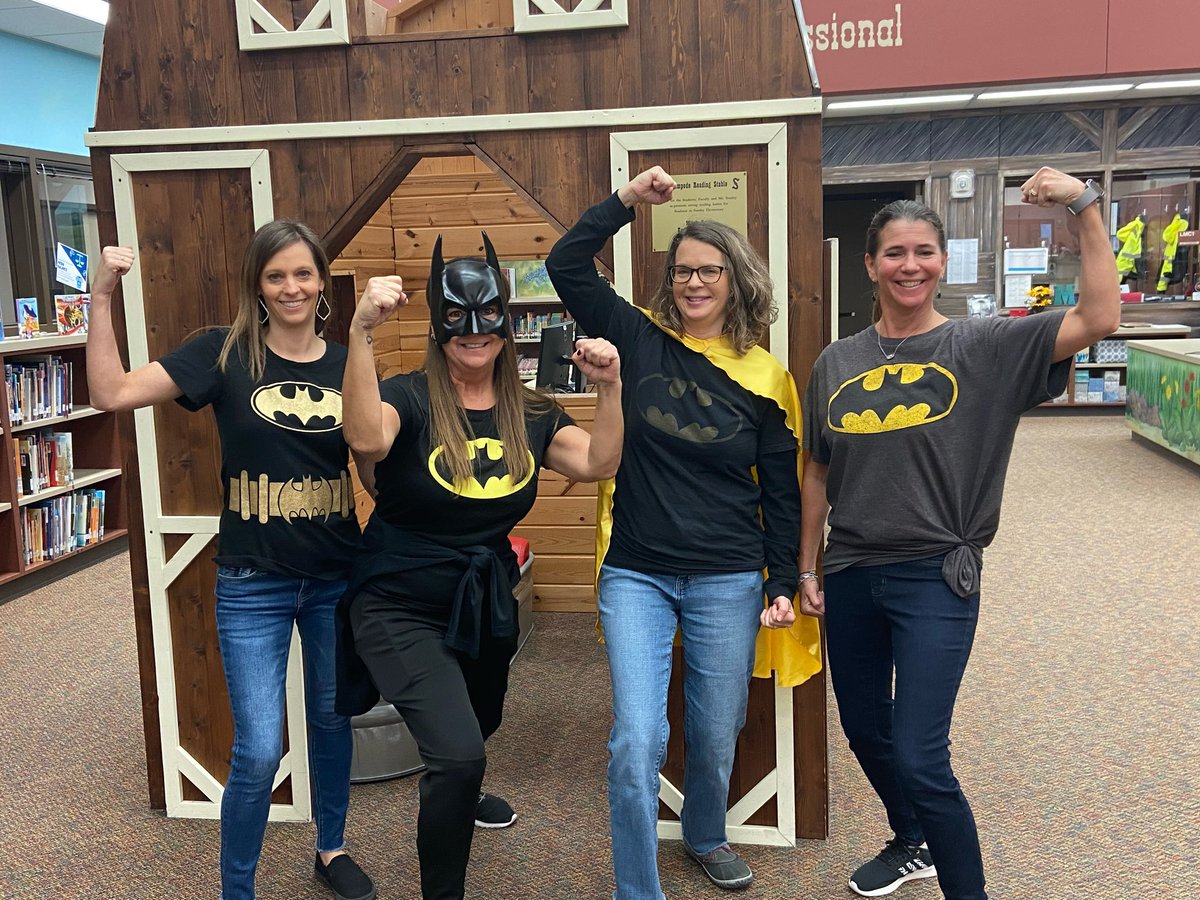 StampedeLibrary's tweet image. All kinds of Super Heroes stopping by the library today on &quot;Be an Upstander&quot; day during KISD Digital Citizenship Week!@StanleyStampede