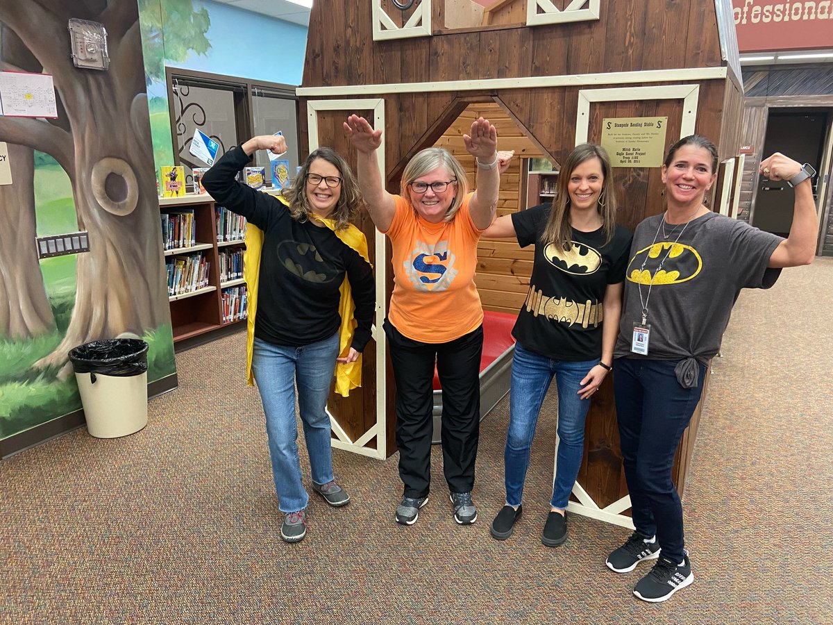 StampedeLibrary's tweet image. All kinds of Super Heroes stopping by the library today on &quot;Be an Upstander&quot; day during KISD Digital Citizenship Week!@StanleyStampede